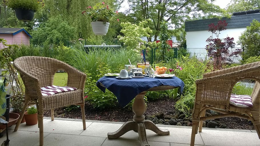 Breakfast, Garden, Table, chair, day, no people, outdoors, plant HD wallpaper