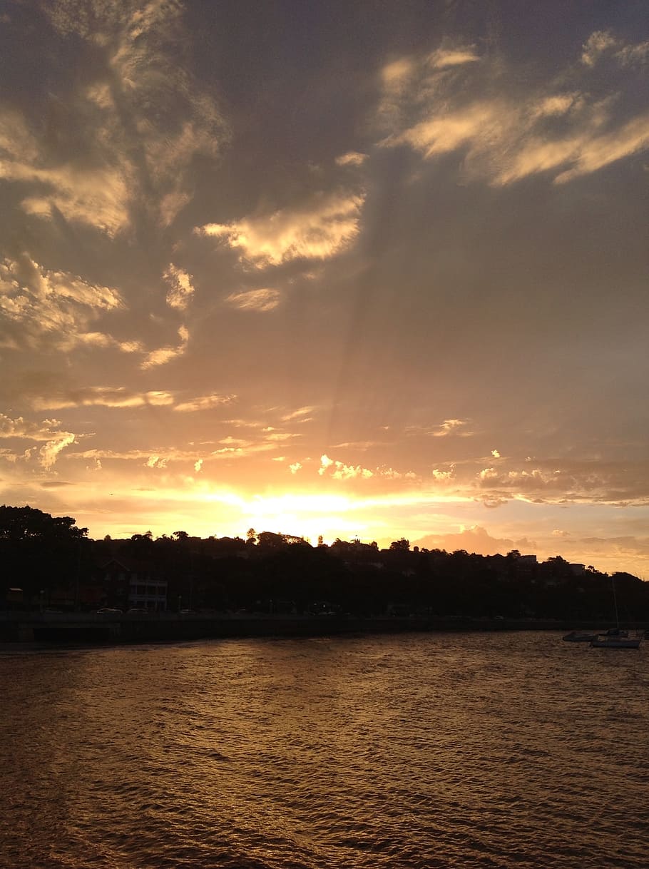 sunset, harbour, sydney, sky, clouds, skyline, dusk, water HD wallpaper