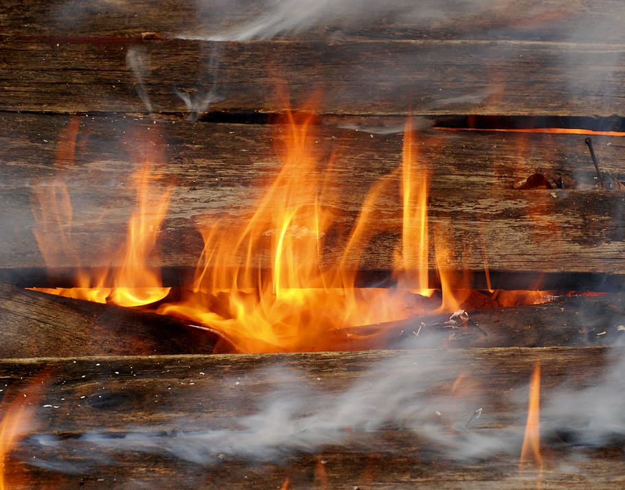 close-up photo of brown wooden plank with fire, flame, heat - temperature HD wallpaper