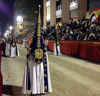 spain, lorca, procession, holy week, penitents, group of people HD wallpaper