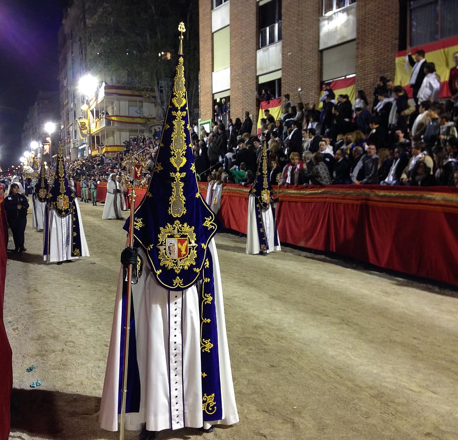 spain, lorca, procession, holy week, penitents, group of people HD wallpaper