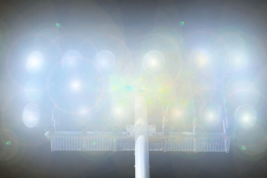 turned-on track lights, flood light, lighting, stadium, lamps HD wallpaper