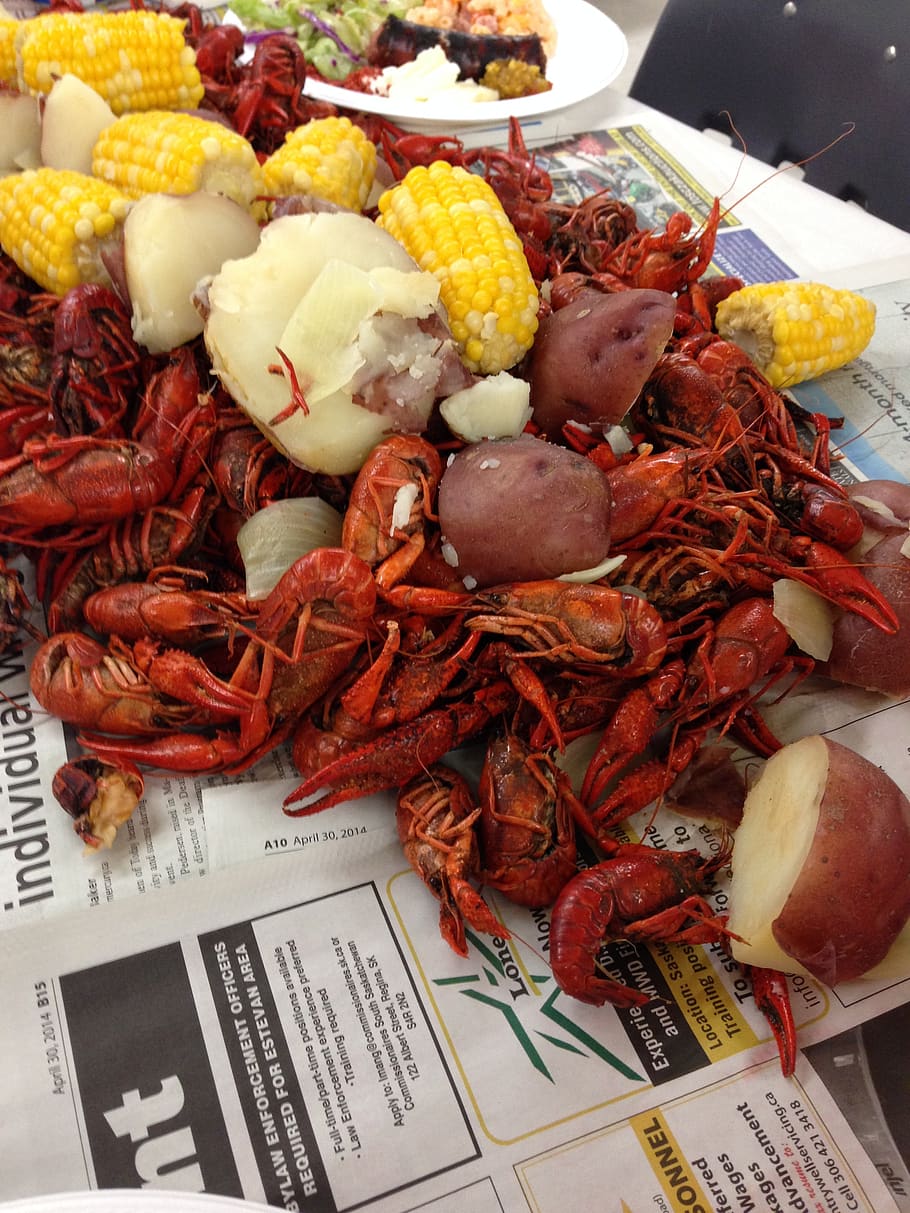 crawfish, crayfish, boil, seafood, table, food and drink, healthy eating, HD wallpaper
