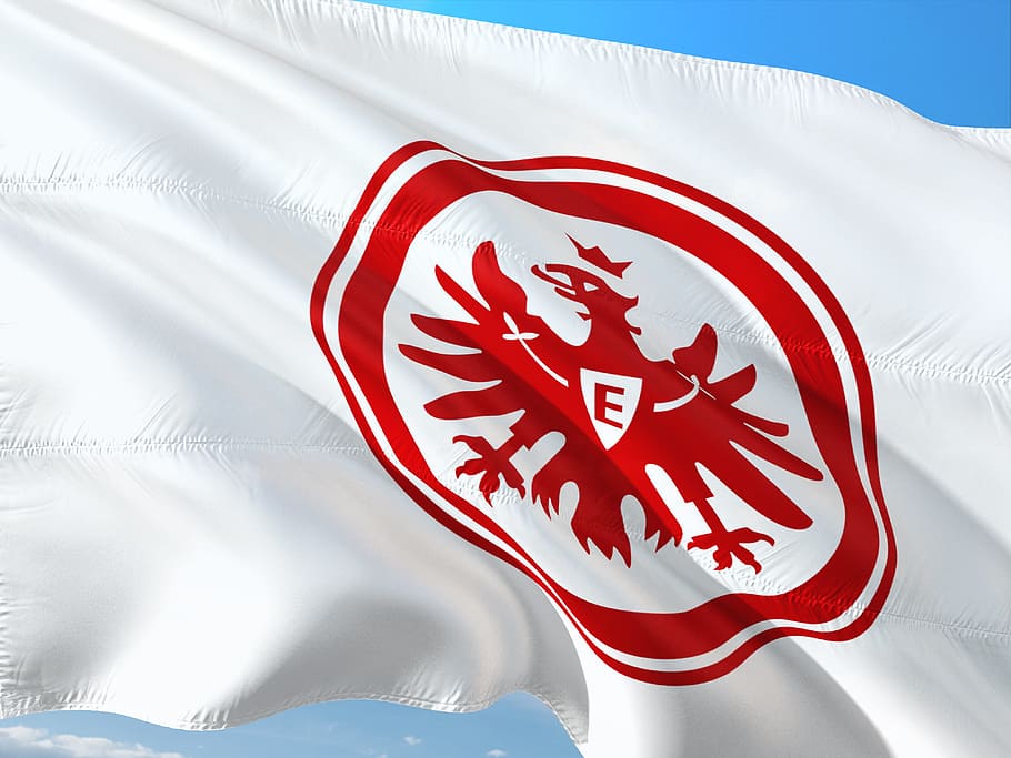flag, logo, football, bundesliga, eintracht frankfurt, red, HD wallpaper