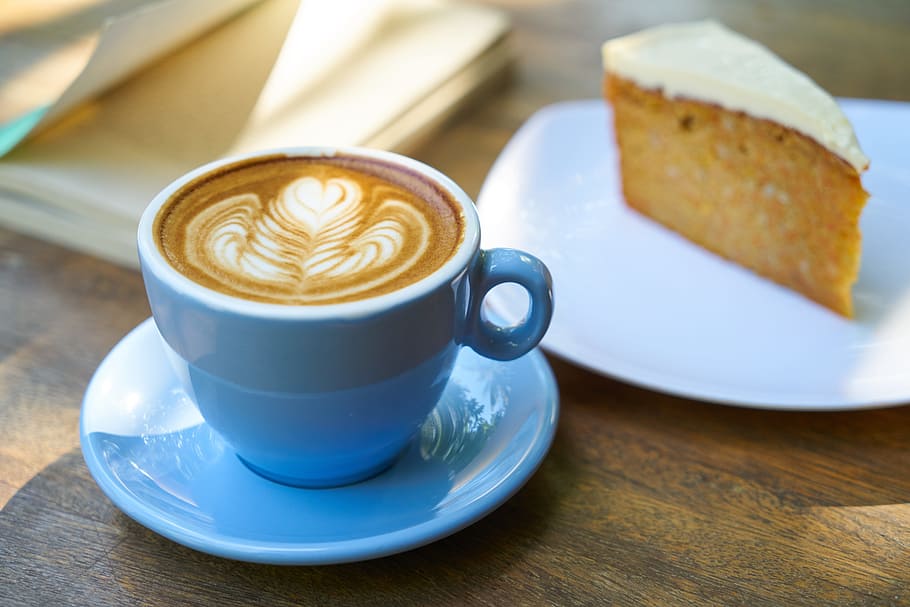 food, caffeine, coffee, cup, beverage, café, cake, cappuccino HD wallpaper