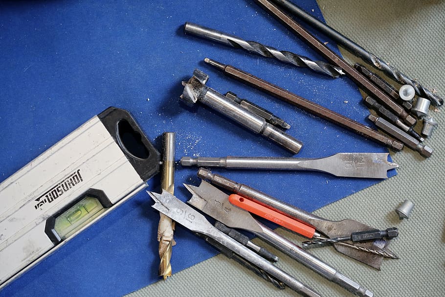hand tool lot on blue and gray surface, tools, diy, drill, metal HD wallpaper