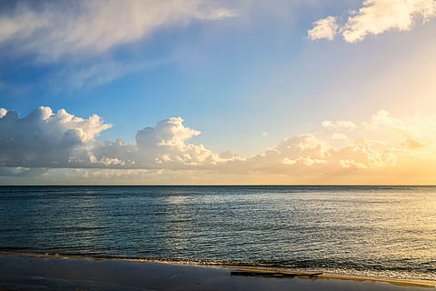 calm sea under blue sky, seashore, clouds, water, beach, ocean HD wallpaper