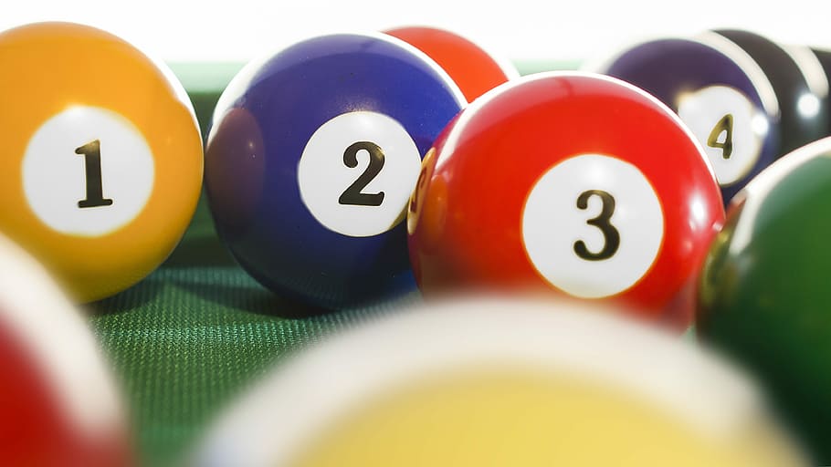 set of cue balls on pool table, Billiards, Billiard Ball, Snooker