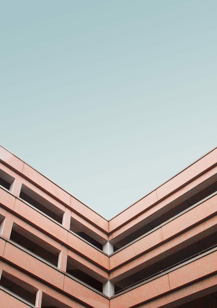 brown concrete building, low angle photo of building corner, geometric HD wallpaper
