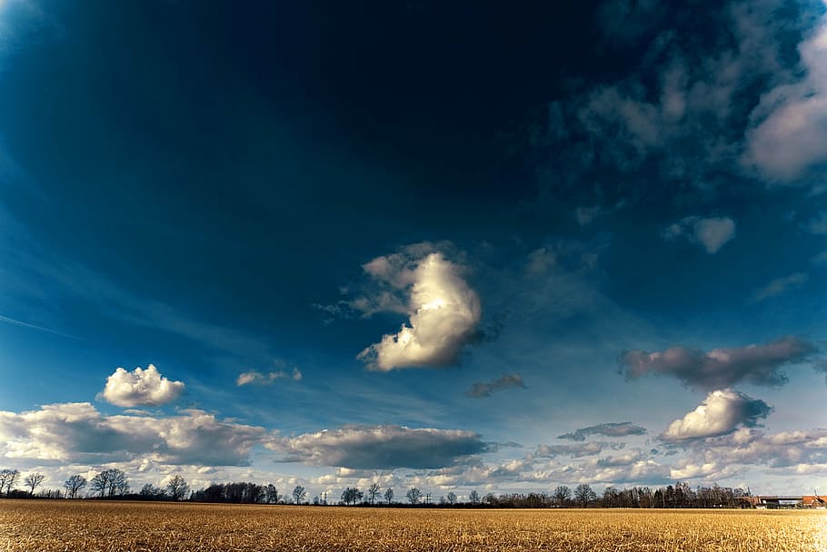 landscape, sky, clouds, blue, clouds form, field, agriculture HD wallpaper