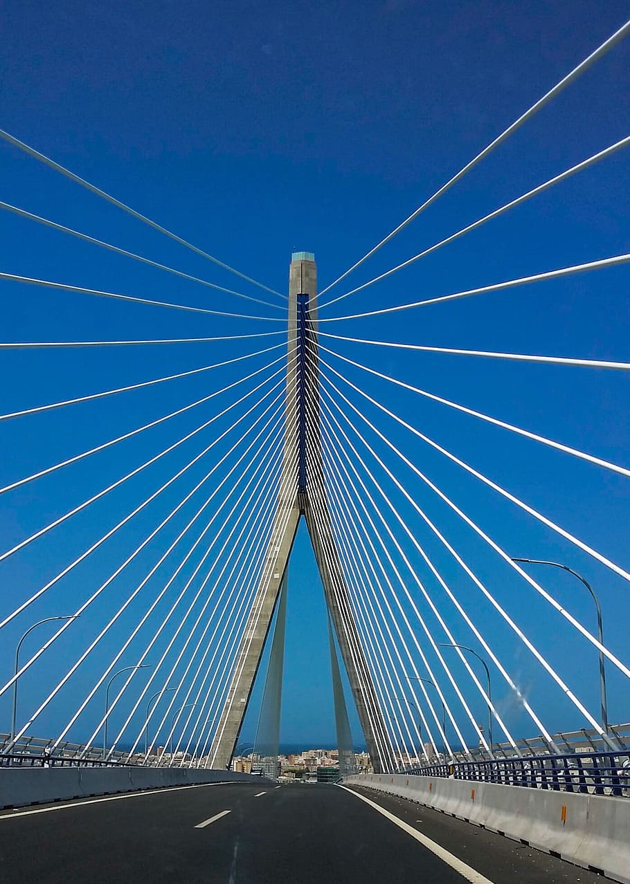 Bridge, Steel, Road, Cadiz, Ropes, perspective, bridge - man made structure HD wallpaper