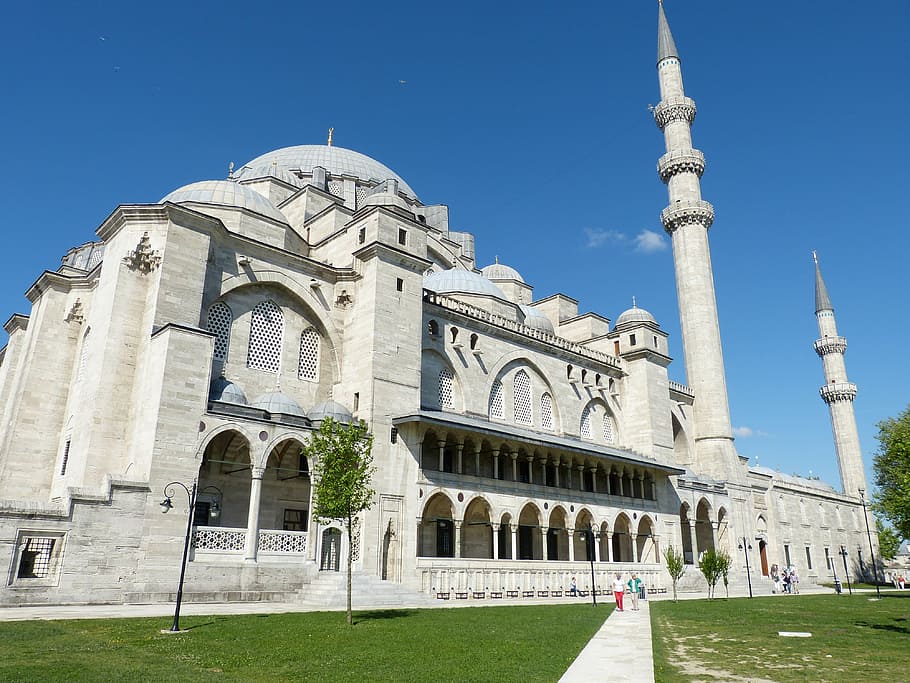 beige and grey mosque beside garden, istanbul, turkey, islam, HD wallpaper