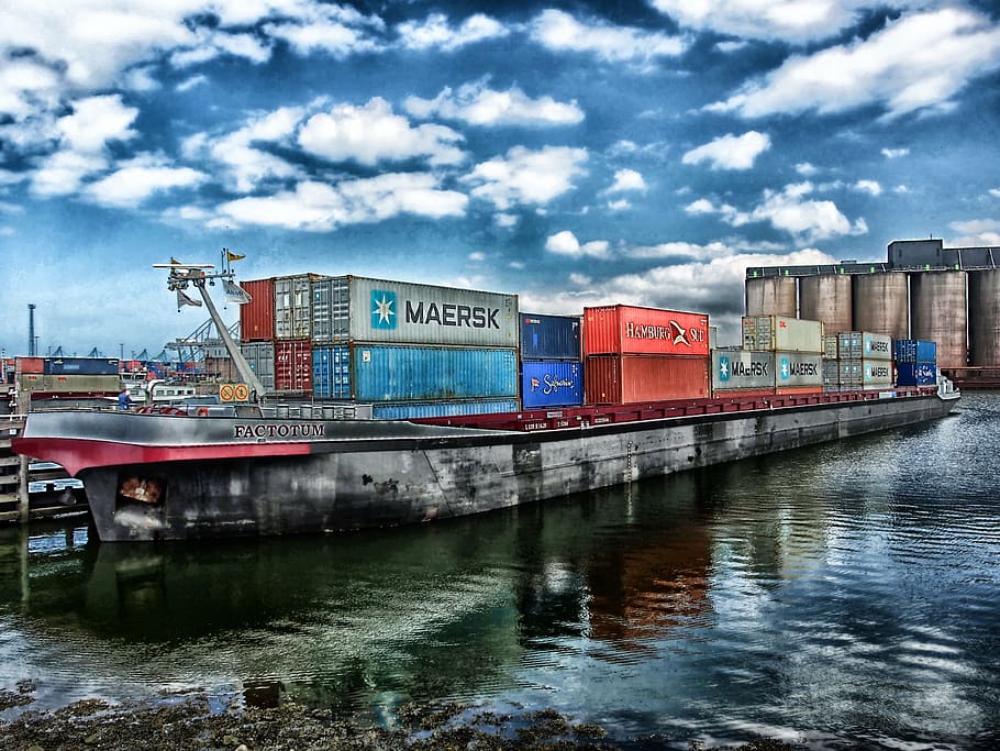 intermodal containers on dock, rotterdam, netherlands, ship, crates