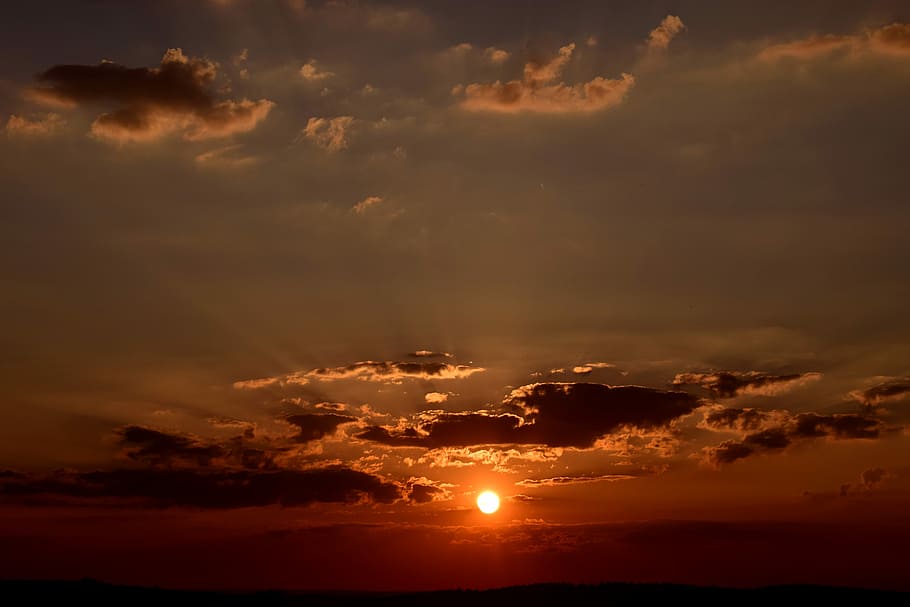 silhouette photo of clouds, sunset, evening sky, afterglow HD wallpaper