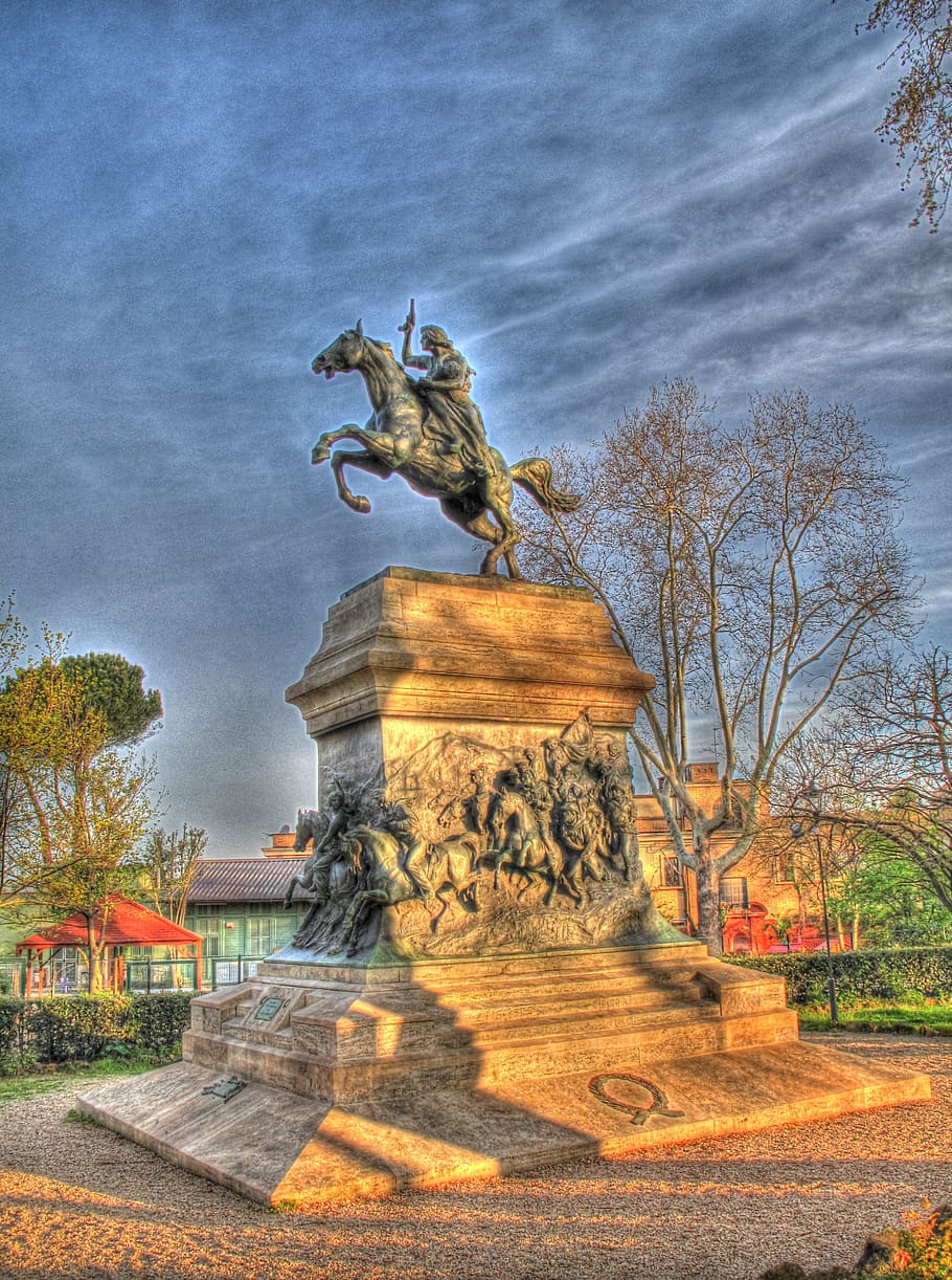 rome, equestrian statue, hdr, spring, heroine, morning, sculpture, HD wallpaper