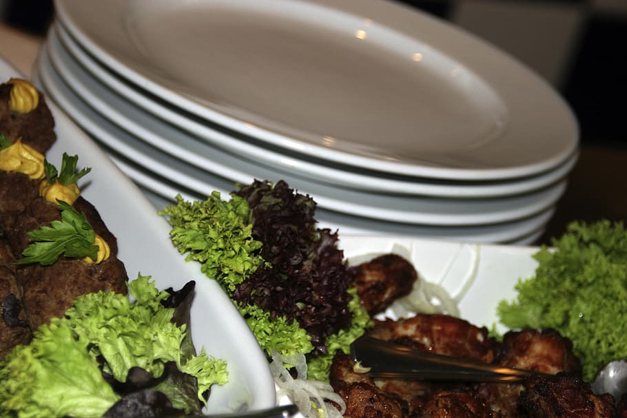 buffet, plate, restaurant, cover, gastronomy, food and drink HD wallpaper