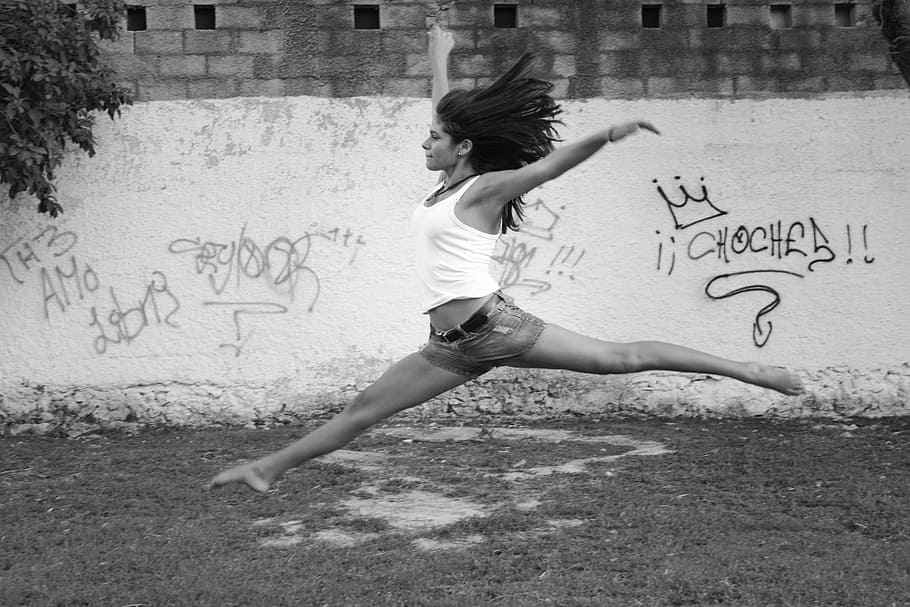 time lapse photography of woman jumping near white wall, people HD wallpaper