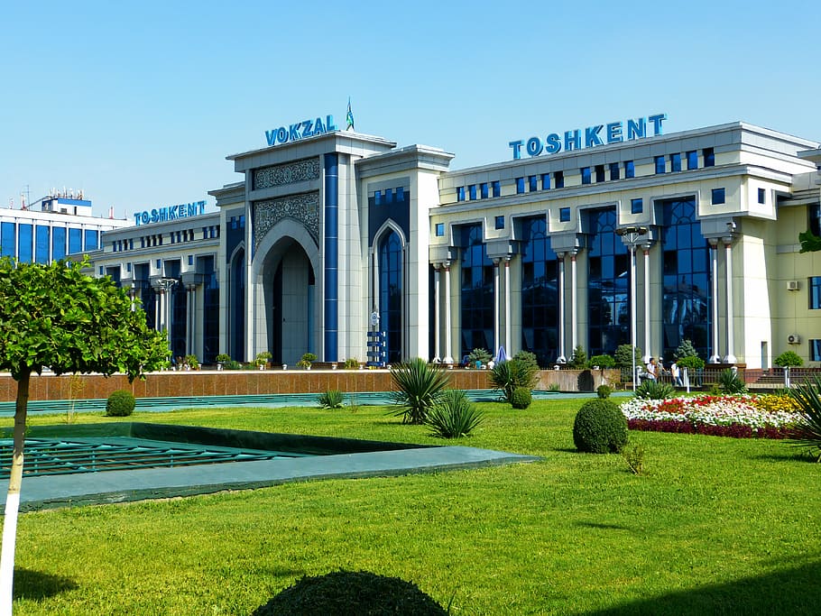 Toshkent building, railway station, tashkent, uzbekistan, arrive, HD wallpaper