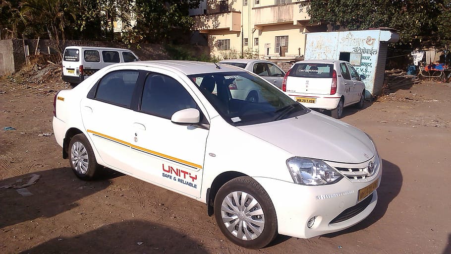 white sedan parked on road, car, taxi cab, rental car, india, HD wallpaper
