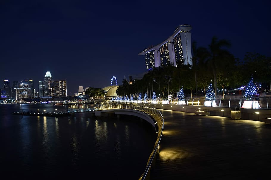landscape photography of Marina Bays Sans Singapore, night, illuminated HD wallpaper
