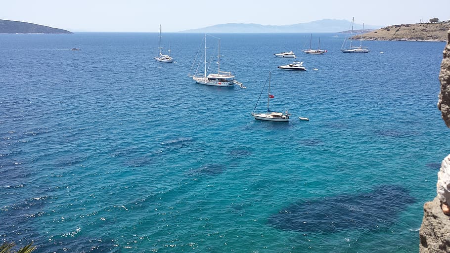 bodrum, sea, mediterranean, yachts, blue, turquoise, nautical vessel, HD wallpaper