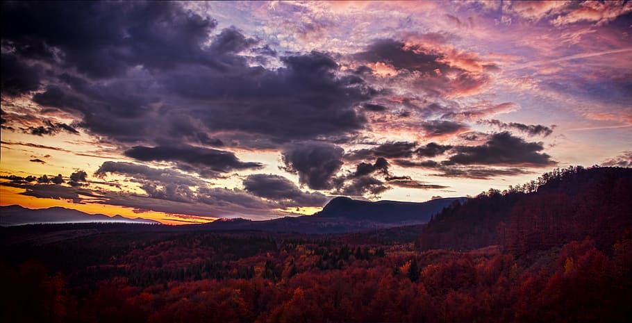 sunset over the horizon, cloud scape, mountain, landscape, nature HD wallpaper