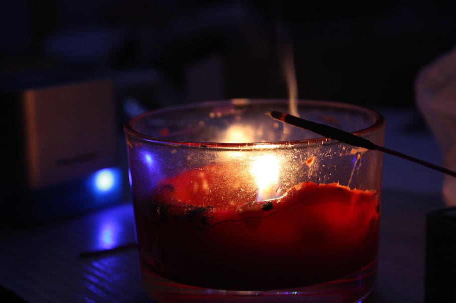 fire, candle, flame, light, darkness, cozy, wax, heat, red candle HD wallpaper