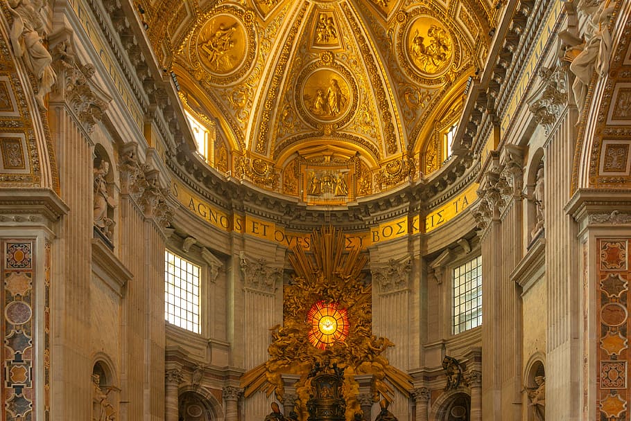 brown painted church interior, apse, saint peter, basilica, vatican