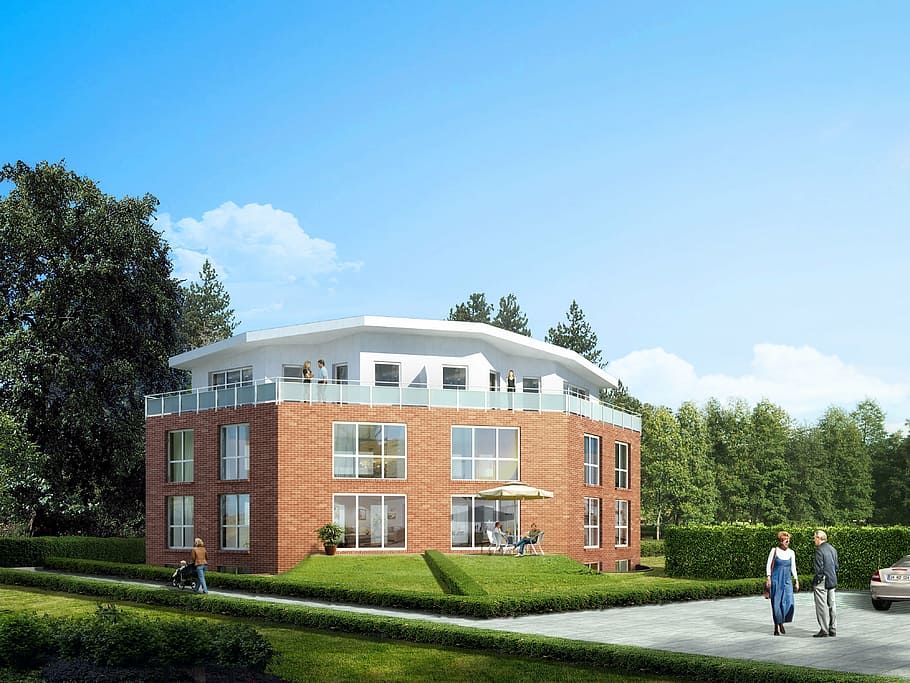 single family home, villa, rendering, visualization, architecture HD wallpaper
