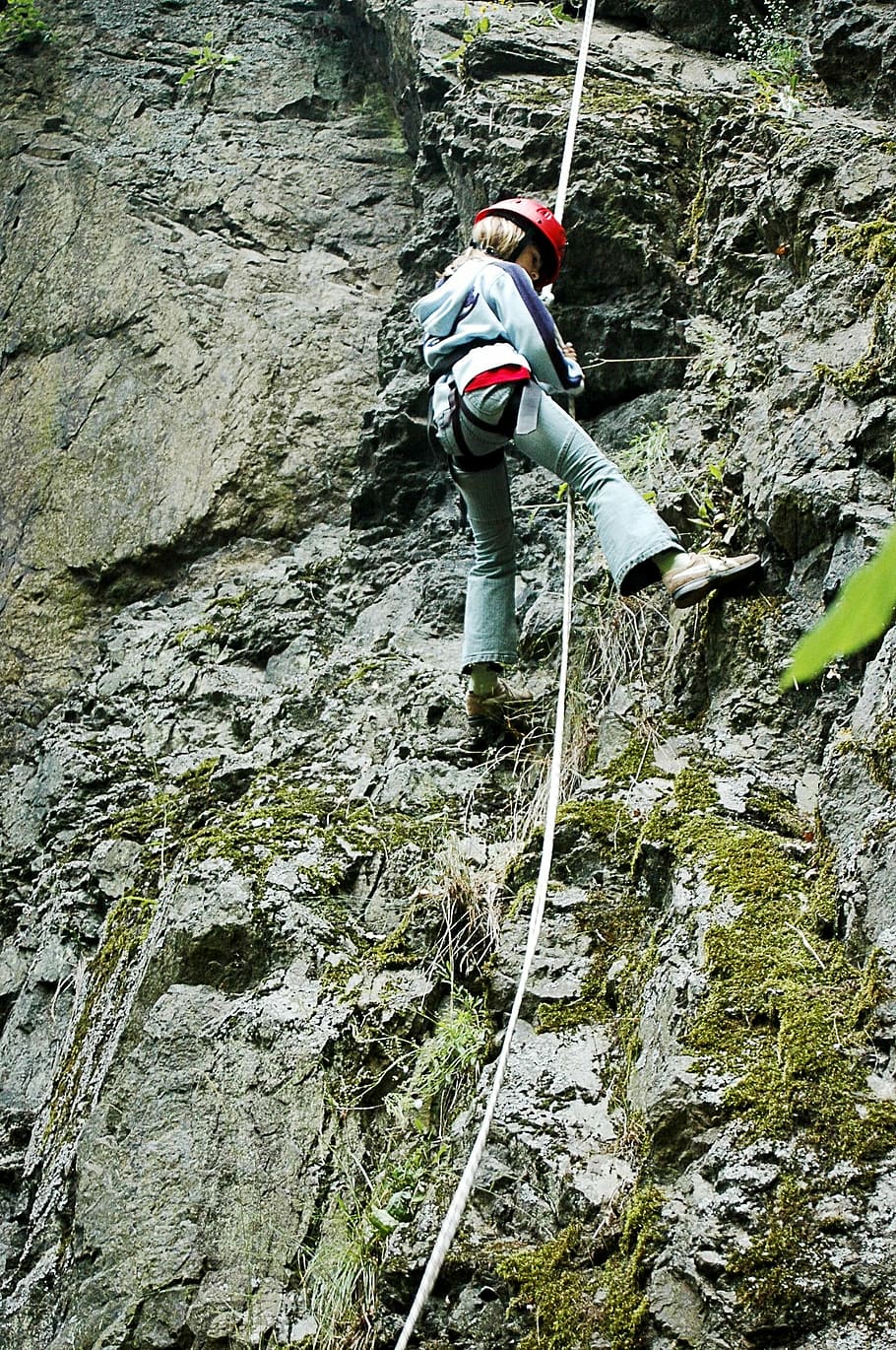 climb, abseil, climbing, rock, climbing wall, adventure, descent, HD wallpaper