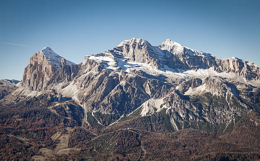 tofane, cortina, dolomites, mountain, sky, snow, clear sky HD wallpaper