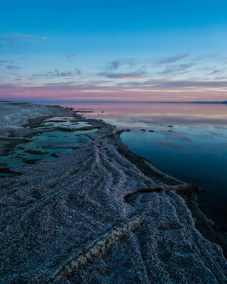 blue body of water, aerial photography of seashore and sea, reflection HD wallpaper