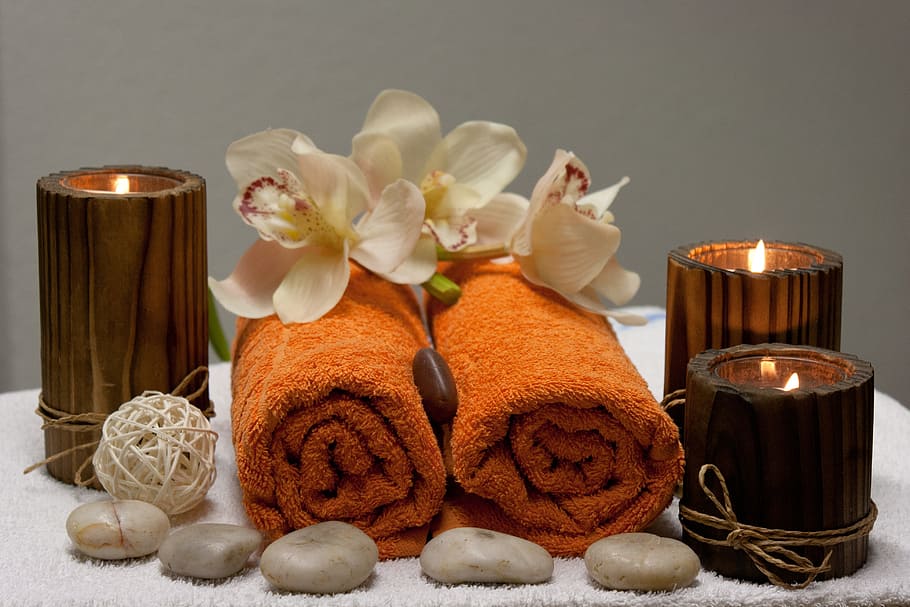 brown spa towels, wellness, massage, relax, relaxing, relaxation, HD wallpaper