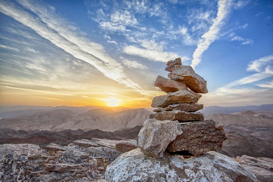 brown rock formation, sunset, mount, top, landscape, mountain HD wallpaper