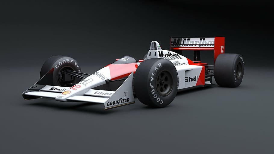 red and white Marlboro Formula 1 car on black surface, f1, formula one