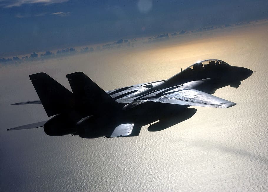 fighter jet during daytime, military jet, flight, flying, f-14