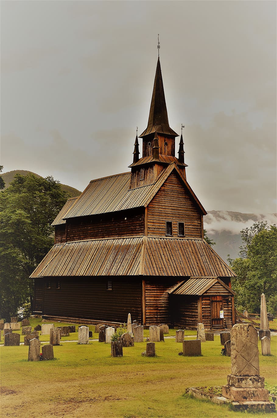 stave church, norway, building, wooden church, kaupanger, historically, HD wallpaper