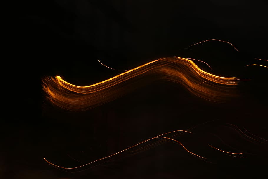 timelapse photography of yellow light, lights, wave, dark, night HD wallpaper