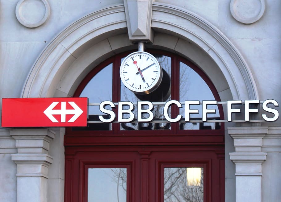 railway station, input, swiss federal railways, logo, sbb, clock