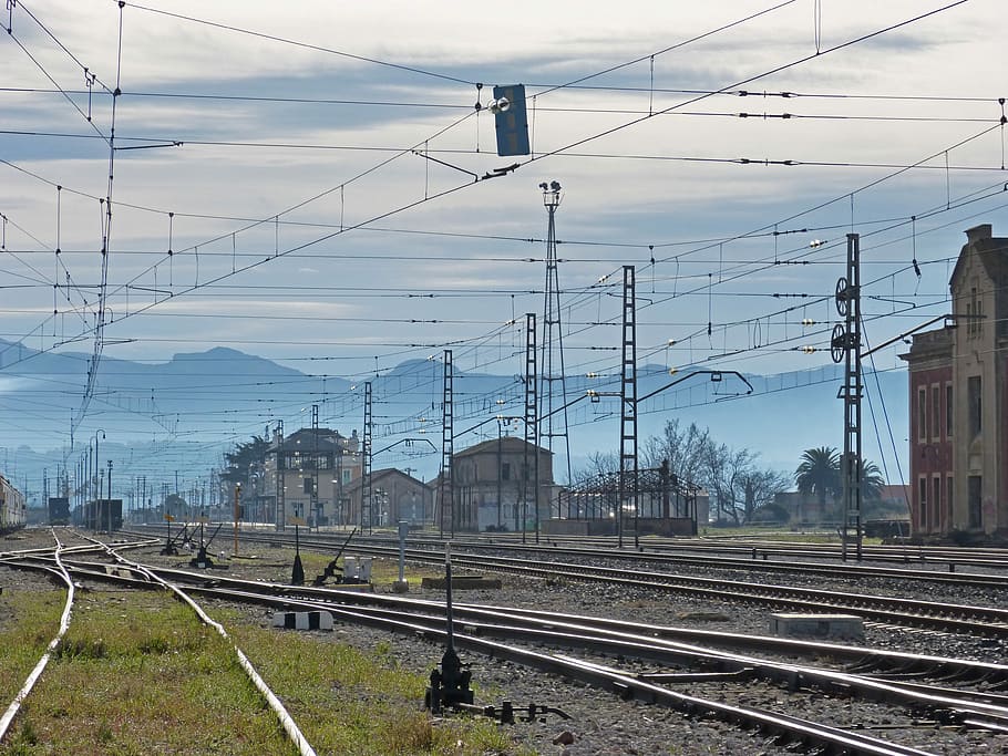 Train Station, Landscape, Catenary, pathways, melancholy, móra la nova HD wallpaper