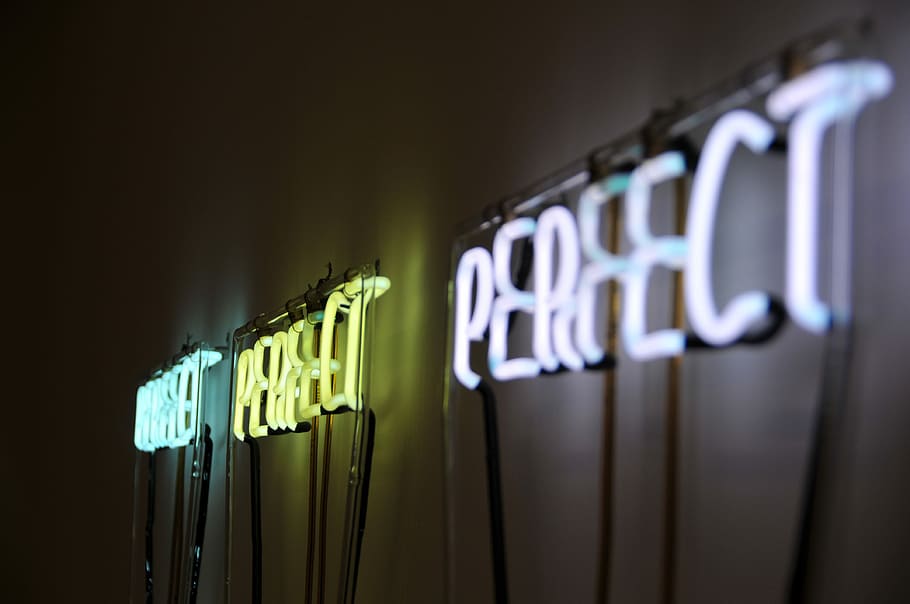 Perfect neon signage mounted on wall, three lighted neon signage mounted on wall, HD wallpaper