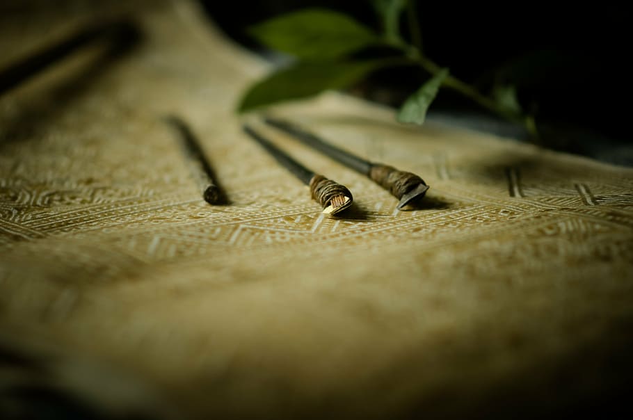 close-up photo of three black rods, artwork, equipment, technique HD wallpaper