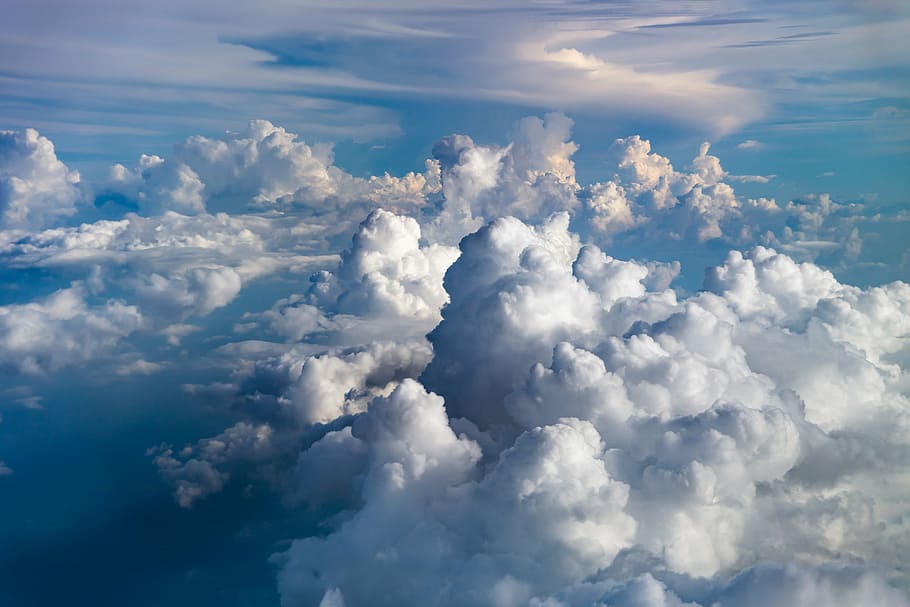 birds eye photo of white clouds, sky, sky clouds, blue, blue sky clouds HD wallpaper