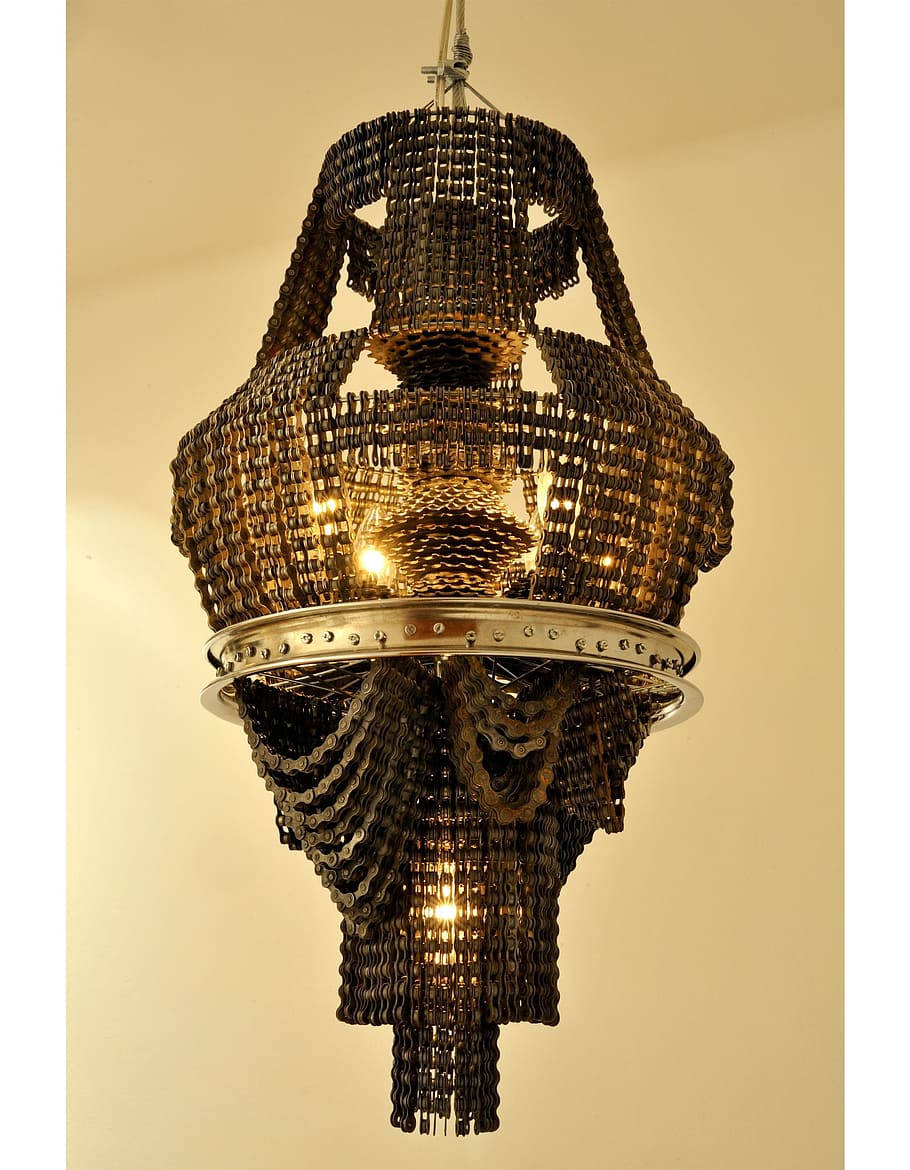 Amazing, Steampunk, Lamp, shiny, hanging, gold colored, built structure HD wallpaper