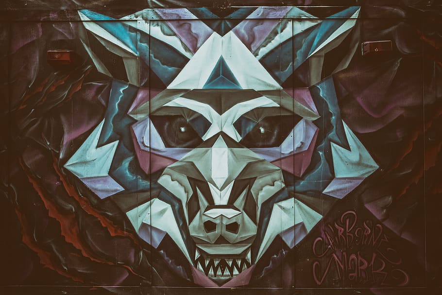 Urban wolf street art captured in Shoreditch, graffiti, backgrounds