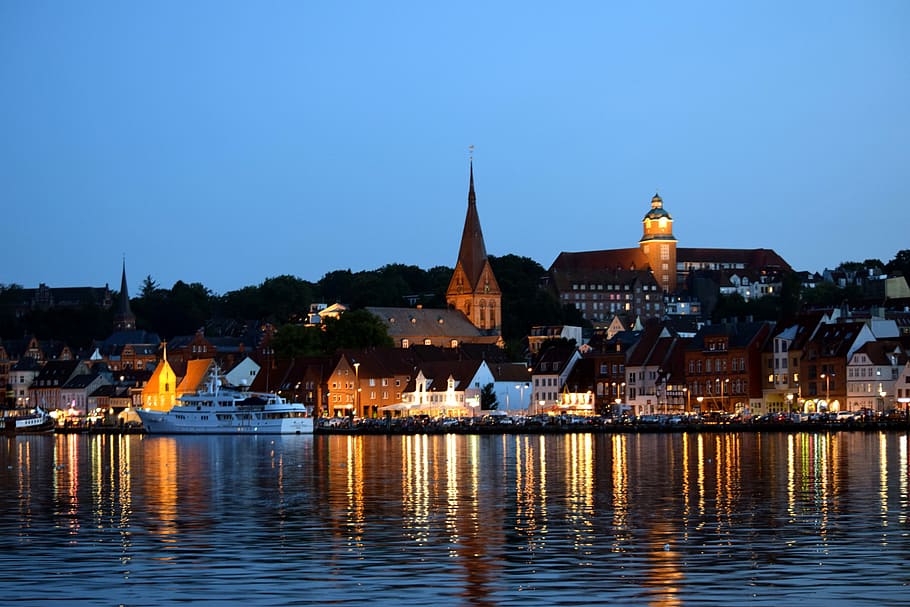 HD wallpaper: city, port, flensburg, germany, harbour city, city lights | Wallpaper Flare