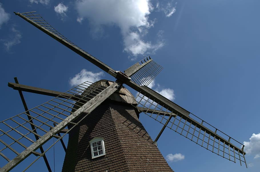 Windmill, Wing, Clouds, sky, nature, mood, turn, blue, wood HD wallpaper
