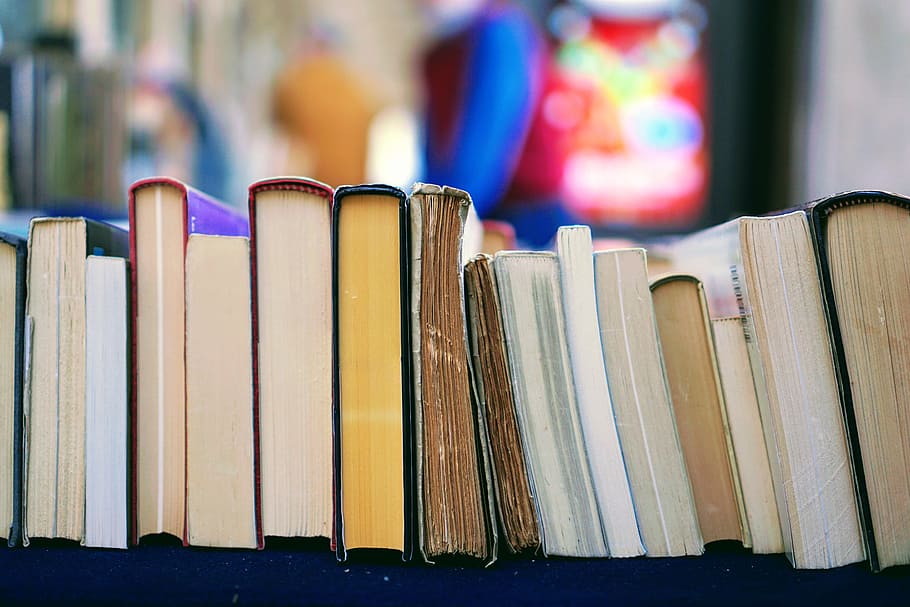 book lot on table, piled book on black shelf, Books, spine, education HD wallpaper