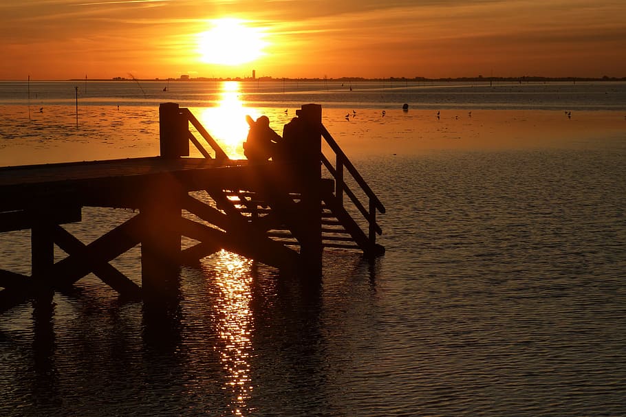 Sunset, Wadden Sea, North Sea, Watts, evening sky, nordfriesland, HD wallpaper