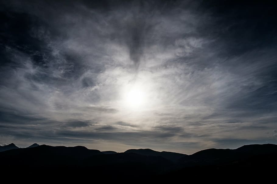 silhouette of mountain under white clouds, cloudy, sky, highland HD wallpaper